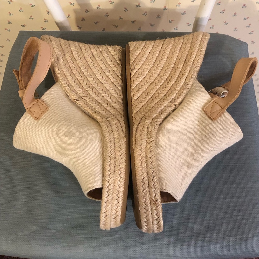 TOMS Cream Canvas Wedge Sandals - Picture 3 of 7